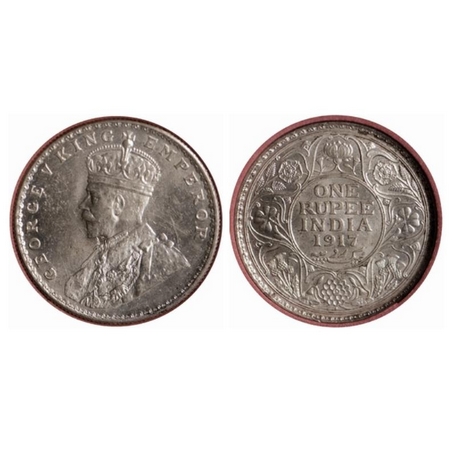 George V, Silver, Rupee, 1917, Bombay Mint. GK 1036/F. Prid 223. NGS Slabbed. MS 62 Superb