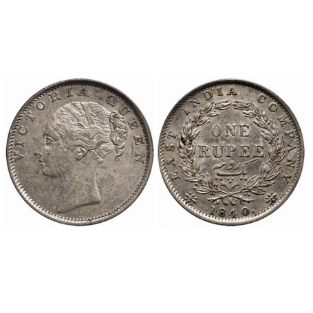 Victoria Queen, Silver, Rupee, 1840, Continuous Legend, Calcutta Mint, C/VI, English head 