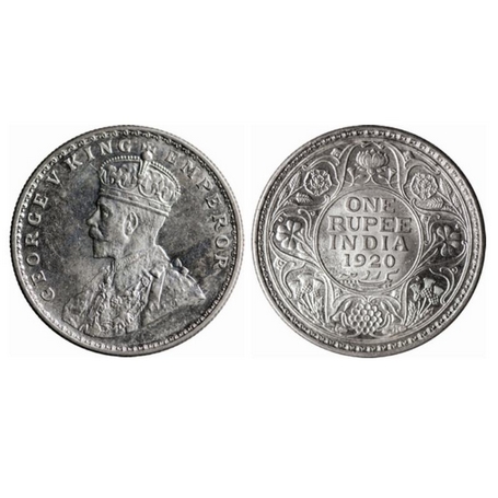 George V, Silver, Rupee, 1920, Calcutta Mint, No dot. GK 1041. Brilliant Uncirculated, Sca