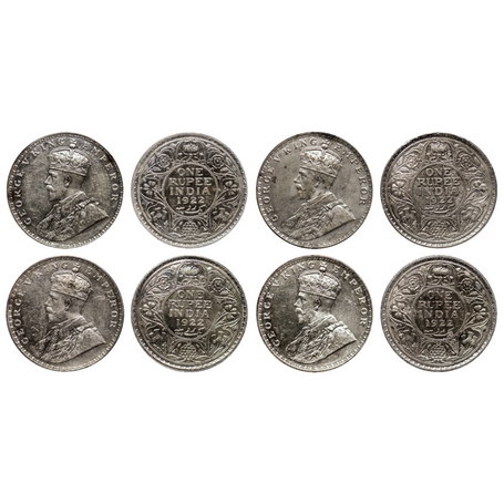 George V, Silver, Rupee (4 Coins), 1922 Bombay Mint. GK 1044. Rainbow Toned, Uncirculated,