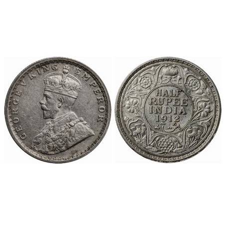 George V, Silver, ½ rupee, 1912, Bombay Mint, Dot, redrawn Elephant. GK 1047. Extremely Fi