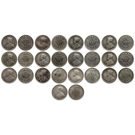 George V, Silver, ½ Rupee (13 Coins), 1912 (Cal), 1914 (Bom), 1921 (Cal), 1923 (Cal), 1924