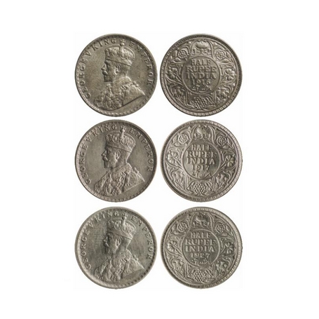 George V, Silver ½ Rupee (3 Coins), 1916 (Bom), 1917 (Bom), 1927 (Cal). GK 1054, 1055, 106