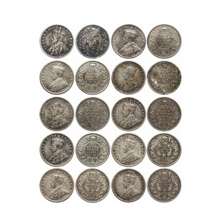 George V, Silver, ½ Rupee (10 Coins), 1917 (Bom), 1922 (Bom), 1923 (Cal), 1925 (Bom), 1926
