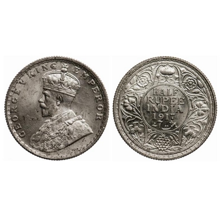George V, Silver, ½ Rupee, 1917, Bombay Mint, Dot. GK 1055. About Uncirculated, Scarce.