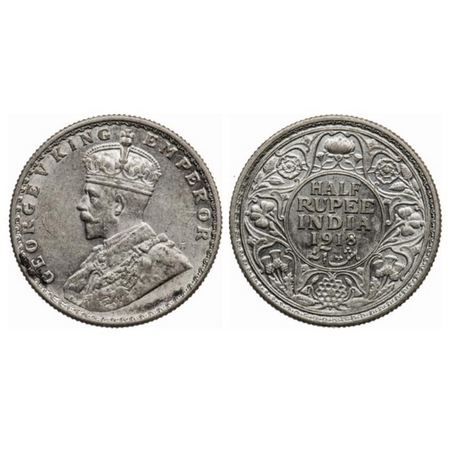 George V, Silver, ½ Rupee, 1918, Bombay Mint, Dot, Ghost on Reverse. GK 1056. Almost Uncir