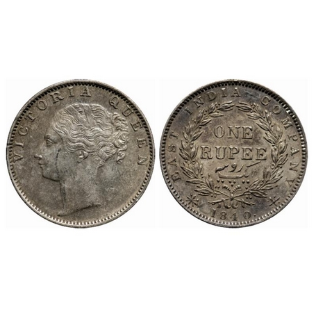 Victoria Queen, Silver, Rupee, 1840, Continuous Legend, Calcutta Mint, D/VI(i), Indian Hea
