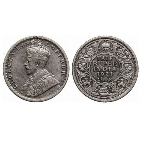 George V, Silver, ½ Rupee, 1921, Calcutta Mint, No dot, Planchat flaw on Obverse. GK 1058.