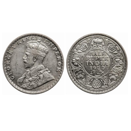 George V, Silver, ½ Rupee, 1924, Bombay Mint, Dot. GK 1064. Very Fine+, Scarce.
