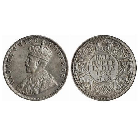 George V, Silver ½ Rupee, 1928, Bombay Mint, Dot. GK 1070. About Uncirculated, Scarce.
