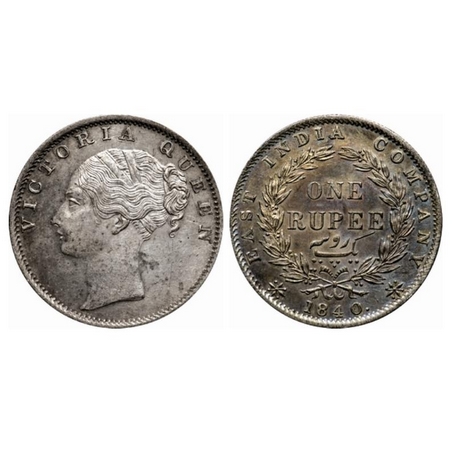 Victoria Queen, Silver, Rupee, 1840, Continuous Legend, Calcutta Mint, C/VI, English head 