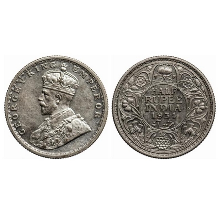 George V, Silver, ½ Rupee, 1934, Calcutta Mint, No dot. GK 1074. Almost Uncirculated, Scar