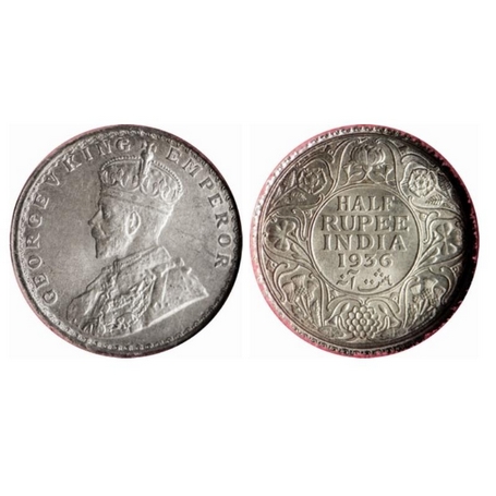 George V, Silver, ½ Rupee, 1936, Calcutta Mint, No dot. GK 1075. MS61+. NGS Slabbed Scarce