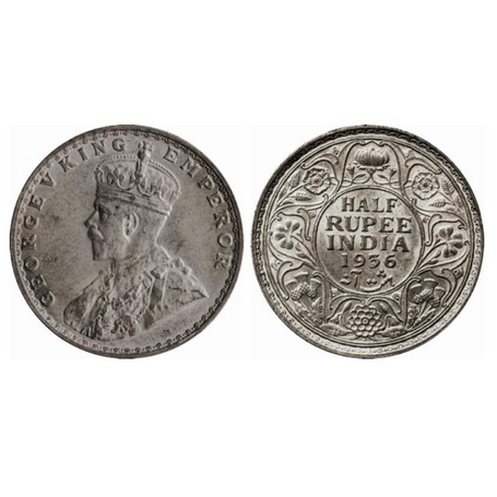 George V, Silver, ½ Rupee, 1936, Bombay Mint, Dot. GK 1076. About Uncirculated, Scarce.