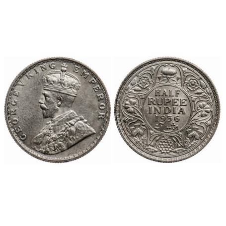 George V, Silver, ½ Rupee, 1936, Bombay Mint, Dot. GK 1076. Almost Uncirculated, Scarce.