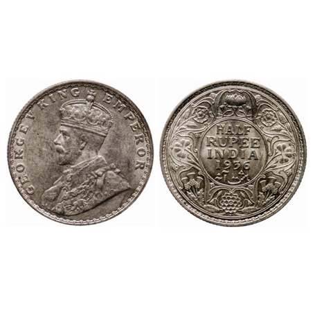 George V, Silver, ½ Rupee, 1936, Bombay Mint. GK 1076. Extremely Fine, Scarce.
