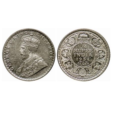George V, Silver, ¼ Rupee (2 Coins), 1934, Calcutta Mint, 1936, Bombay Mint. GK 1098, 1100