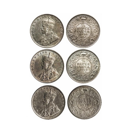 George V, Silver, ¼ Rupee, 1936, Bombay Mint, Dot. GK 1100. Uncirculated, rainbow Toned, S