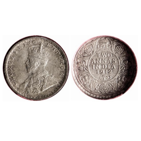 George V, Silver 2 Annas, 1912, Bombay Mint, Dot, Redrawn Elephant. GK 1109. MS 61. NGS Sl