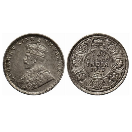 George V, Silver, 2 Annas, 1915, Bombay Mint, Dot. GK 1115. Extremely Fine+, Scarce.