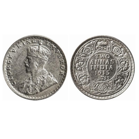 George V, Silver, 2 Annas, 1915, Bombay Mint. GK 1115. Uncirculated, Scarce.