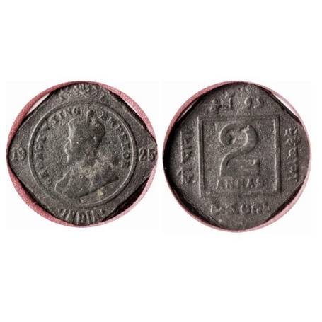 George V, Lead, 2 Annas, 1925, Contemporary Copy. NGS Slabbed, Scarce.