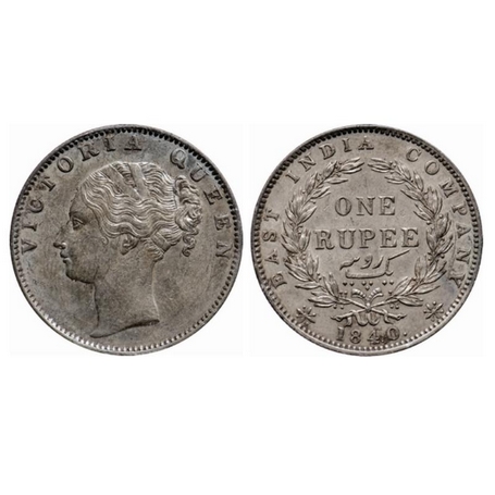 Victoria Queen, Silver, Rupee, 1840, Continuous Legend, Madras Mint, B/IX(i), S incused, E