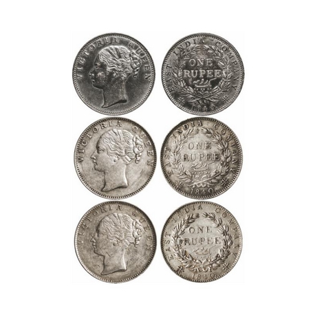 Victoria Queen, Silver, Rupee (3 Coins), 1840, Continuous Legend, Bombay Mint, A/I(i), wit