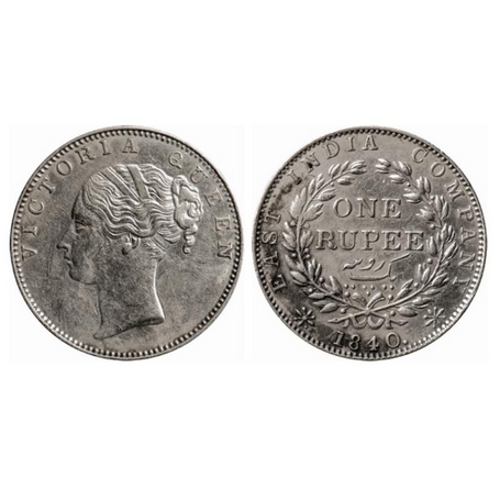Victoria Queen, Silver, Rupee, 1840, Continuous Legend, Bombay Mint, A/IV, English head, B