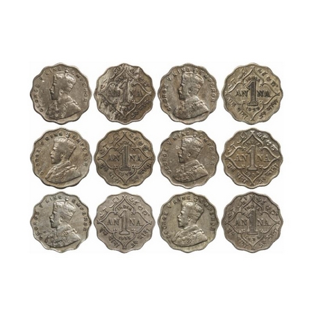 George V, Copper-Nickel, 1 Anna (6 Coins), 1928 (Cal), 1929 (Cal), 1930 (Cal), 1934 (Cal),