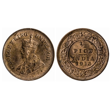George V, Bronze, ½ Pice, 1915, Calcutta Mint, No mint mark. GK 1201. Uncirculated, Scarce