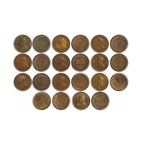 George V, Bronze, ½ Pice (11 Coins), Calcutta Mint, 1915 , 1918 Ghost on Reverse, 1920 Gho