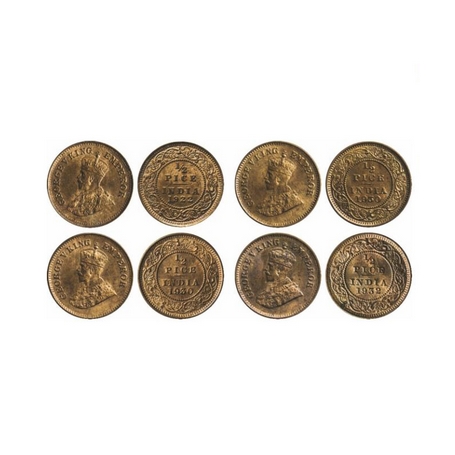 George V, Bronze, ½ Pice (4 Coins), 1922, 1930 (2), 1932, Calcutta Mint, Ghost on Reverse.