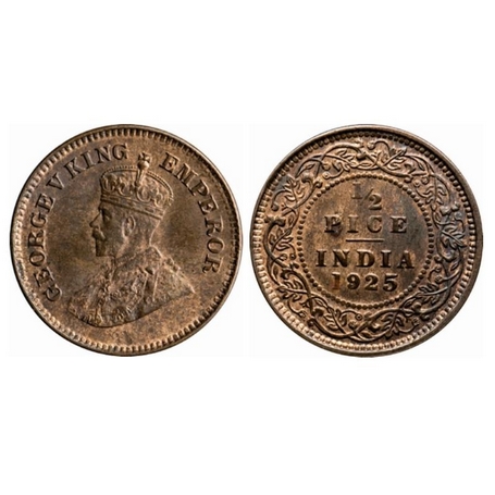 George V, Bronze, ½ Pice, 1925, Calcutta Mint, No mint mark. GK 1211. Extremely Fine+, Sca