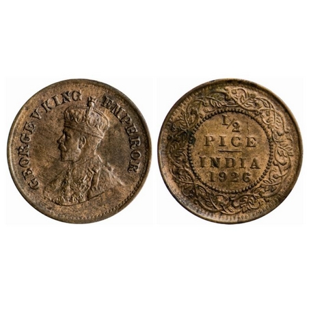George V, Bronze, ½ Pice, 1926, Calcutta mint, No mint mark. GK 1212. Extremely Fine, Scar