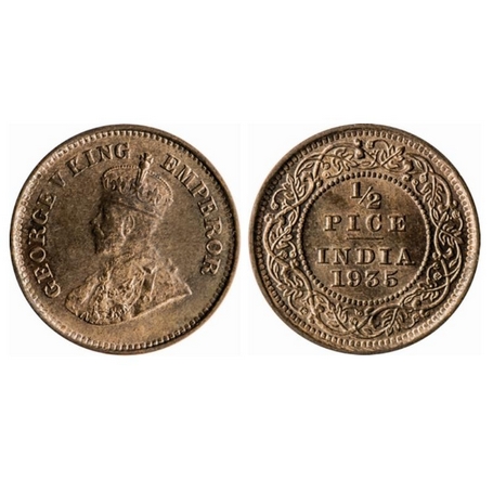 George V, Bronze, ½ Pice, 1935, Calcutta Mint, No mint mark. GK 1221. Brilliant Uncirculat