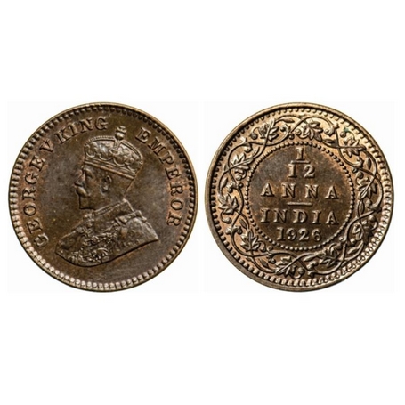 George V, Bronze, 1/12 Anna, 1926, Calcutta Mint, No dot. GK 1240. Uncirculated, Scarce.