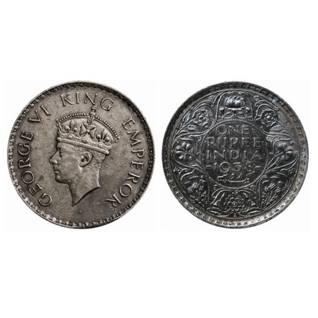 George VI, Silver, Rupee, 1938, Bombay Mint, A/I, Dot, Milled edge. GK 1255. Toned reverse