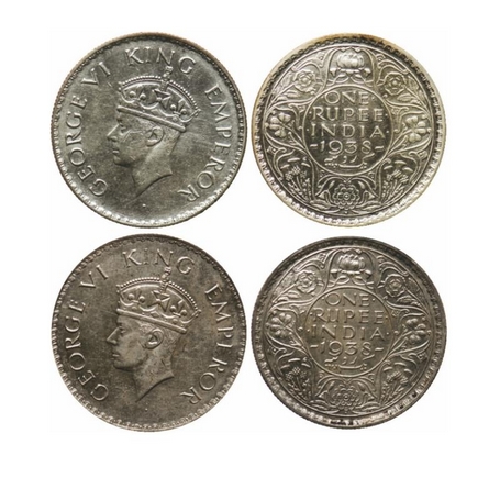 George VI, Silver, Rupee (2 Coins), 1938, Bombay Mint, Dot. GK 1254, 1255. Very Fine to Ab