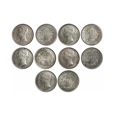 Victoria Queen, Silver, Rupee (5 Coins), 1840, Divided legend, Calcutta Mint W.W. raised 2