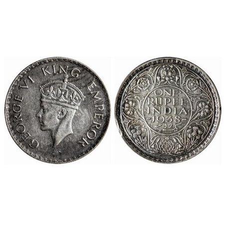 George VI, Silver, Rupee, 1938, Bombay Mint, A/I, No dot, Milled edge, Reverse dies were s