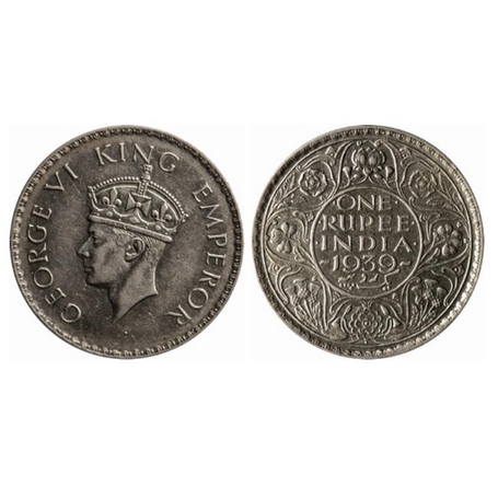 George VI, Silver, Rupee, 1939, Bombay Mint, A/I, Dot, Milled edge. GK 1256. About Extreme
