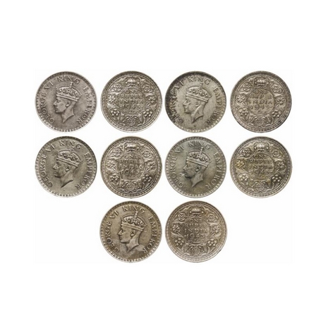 George VI, Half Silver, Rupee (5 Coins), 1943, Bombay Mint, A(b)/II, Security edge, Small 