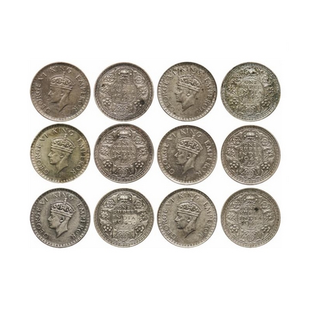 George VI, Half Silver Rupee (6 Coins), 1943, Bombay Mint, A(b)/II, Security edge, Small 3
