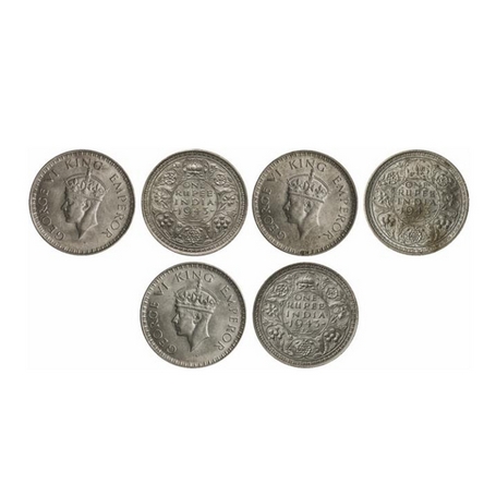 George VI, Half Silver, Rupee, 1943 (3 Coins), Bombay Mint, A(b)/II, Security edge, Small 