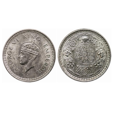 George VI, Half Silver, Rupee, 1943, Bombay Mint, C/III, Large 3. GK 1272. Two gash on the