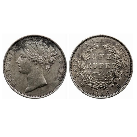 Victoria Queen, Silver, Rupee, 1840, Divided Legend, Madras Mint, W.W.'S' raised, 28 Berri