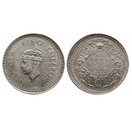 George VI, Half Silver, Rupee, 1944, Bombay Mint, C/III, Diamond, Security Edge, last nume
