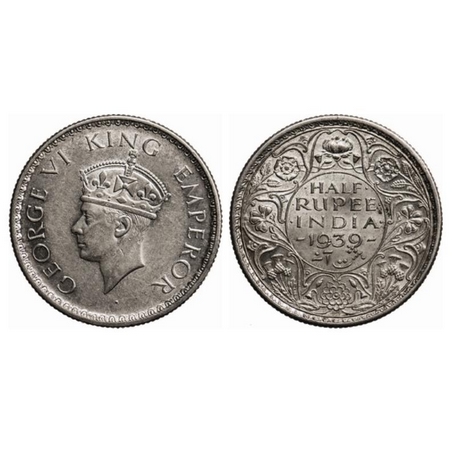 George VI, Silver, ½ Rupee, 1939, Calcutta Mint, Head Type II, A(a)/I, No dot, Milled edge