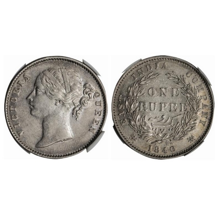 Victoria Queen, Silver, Rupee, 1840, Divided Legend, Madras Mint, W.W.S. raised, 28 Berrie